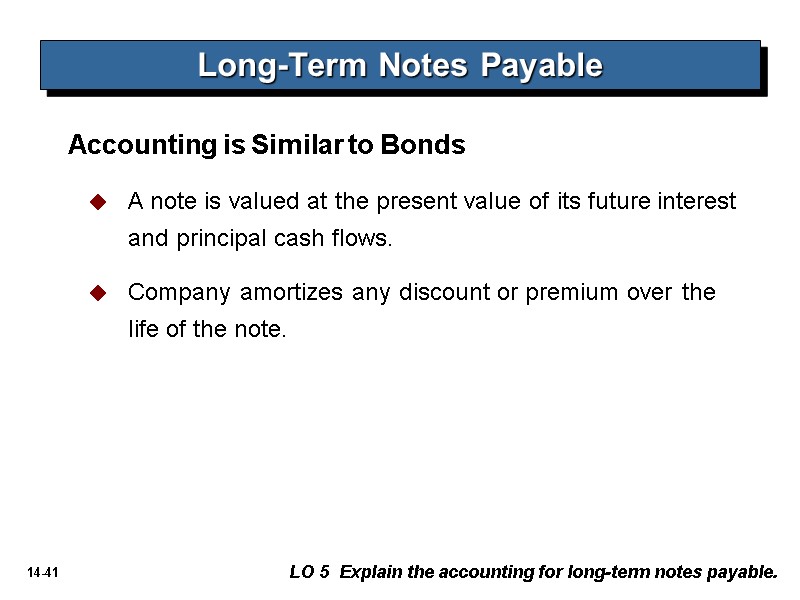 Long-Term Notes Payable Accounting is Similar to Bonds A note is valued at the